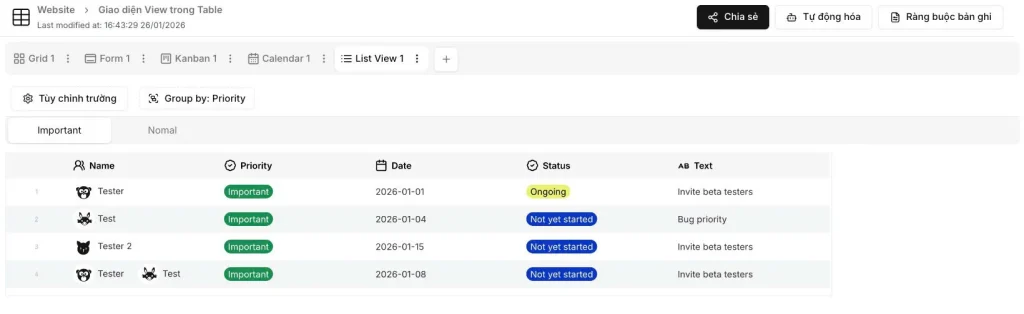Chế độ xem dạng List View