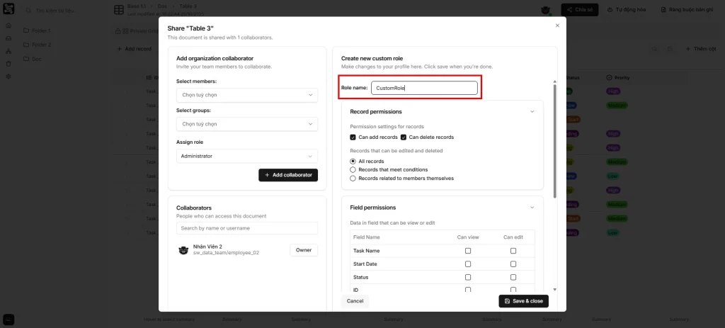 Đặt tên cho quyền mới ở phần "Role name"
