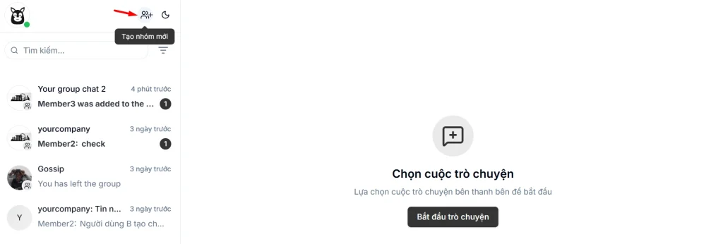 Khởi tạo cuộc trò chuyện nhanh giữa các thành viên đã có trong tổ chức.