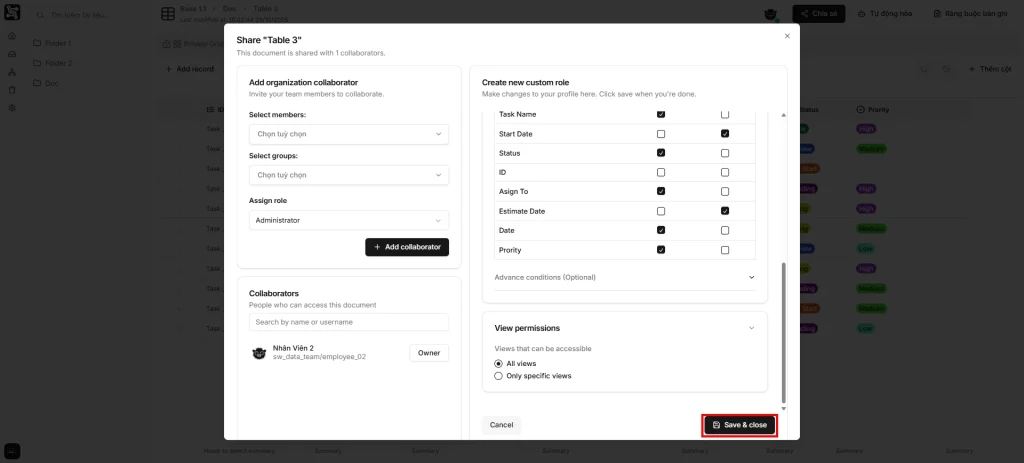 Nhấp nút "Save & close" để lưu lại