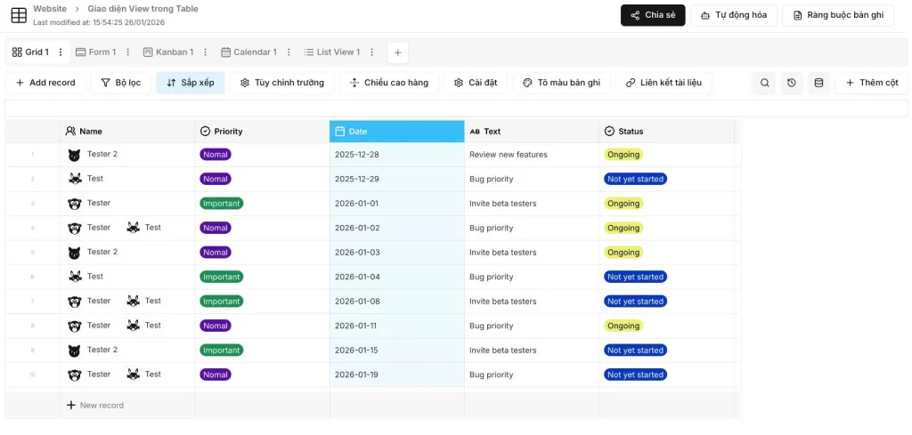 Tính Năng View (Chế Độ Xem) Trong Table: Làm Chủ Dữ Liệu Từ Nhiều Góc Nhìn