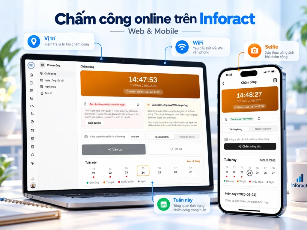 Giá trị của chấm công không nằm ở nút “Vào ca” hay “Ra ca”. Giá trị nằm ở dữ liệu được tạo ra sau mỗi thao tác đó.